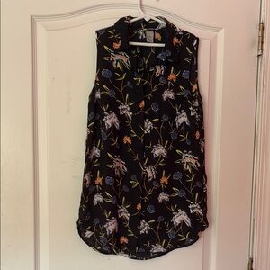 H&M Black and Pink Buttoned Blouse with Mandarin Collar